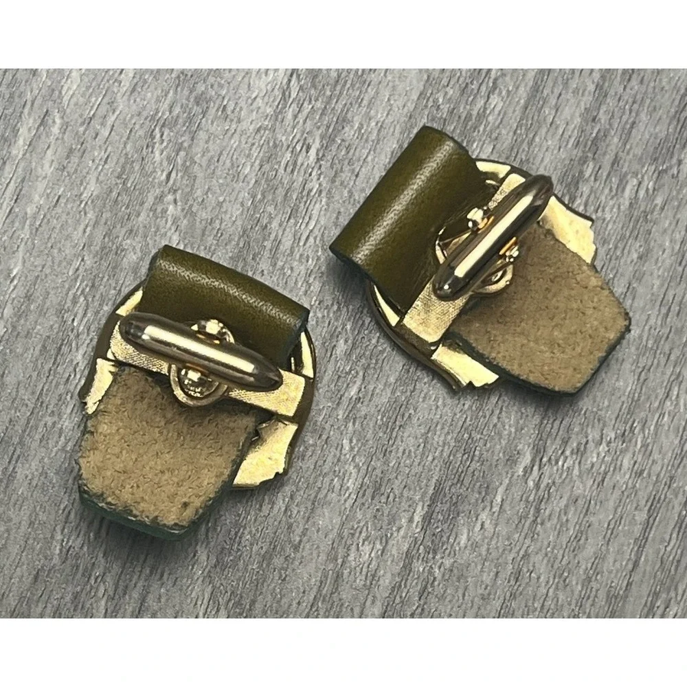 MCM Hickok Olive Green Leather & Gold Tone Cufflinks Double Headed Eagles